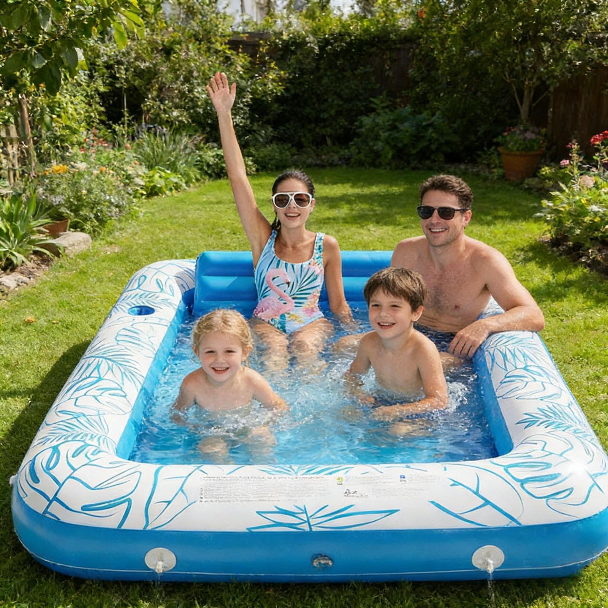Inflatable Pool Large Full-Sized Family Swimming Pool Backyard Outdoor Summer Water Fun Thickened Durable Anti-Leak Material Easy Inflate Foldable Storage Perfect for Backyard Garden and Family Water Fun All Season Long