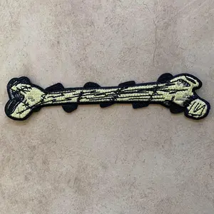 5" Bone with Barbed Wire Embroidered Iron on Patch