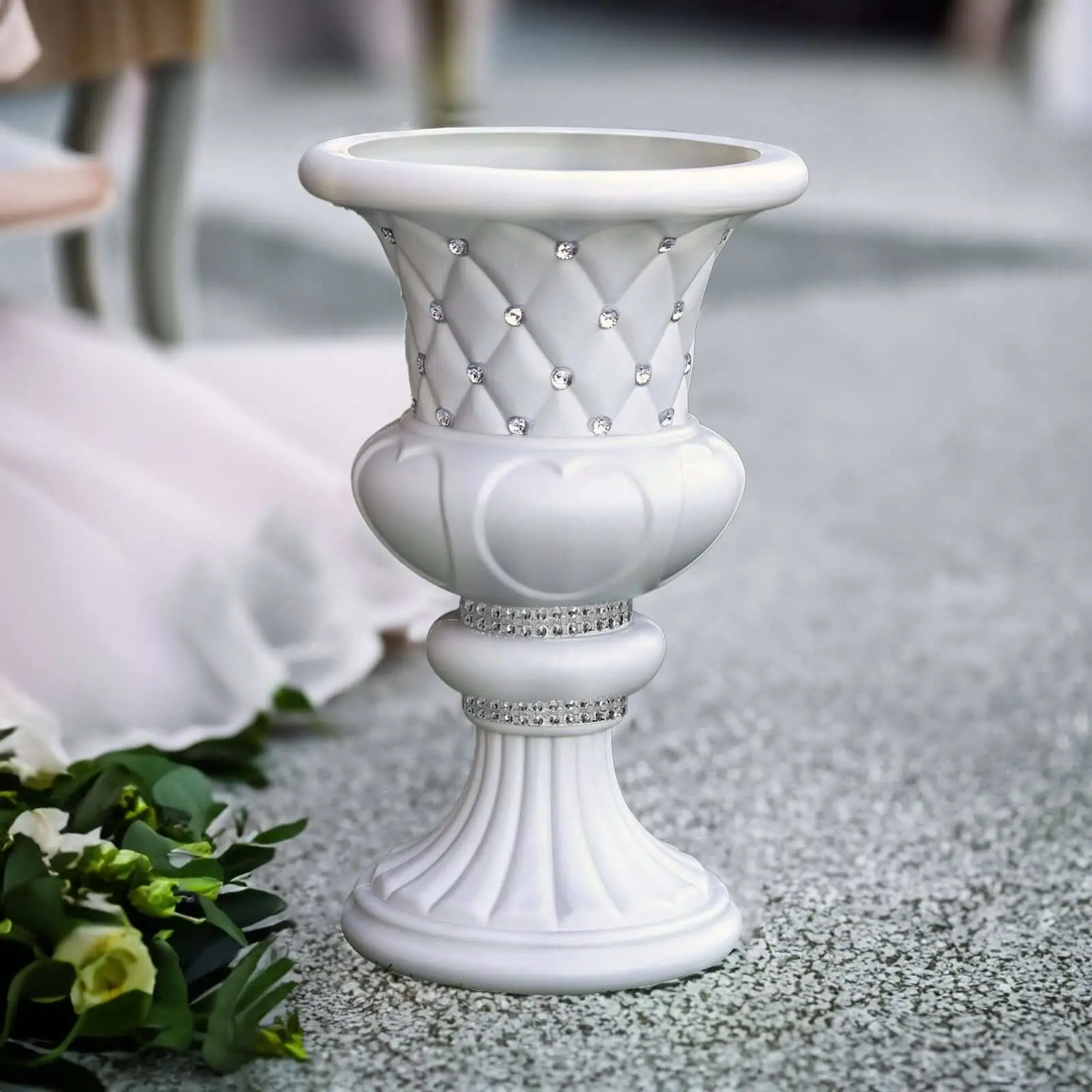 2-Pack Decorative White Crystal Beaded Italian-Inspired PVC Pedestal Stand - 18" Tall, 10mm Crystal Studs, Wedding Decorations, Pedestal Accessories, Floor-Standing Flower Plant Pillar