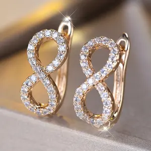 1 Pair of Infinity Earrings for Women - Elegant Bohemian Copper Studs with Synthetic Cubic Synthetic Zirconia, Wedding Bridal Jewelry, Valentine’s Day Gift, Year-Round Wear