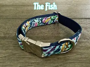 Lake Themed Dog Collar with Colorful Fish
