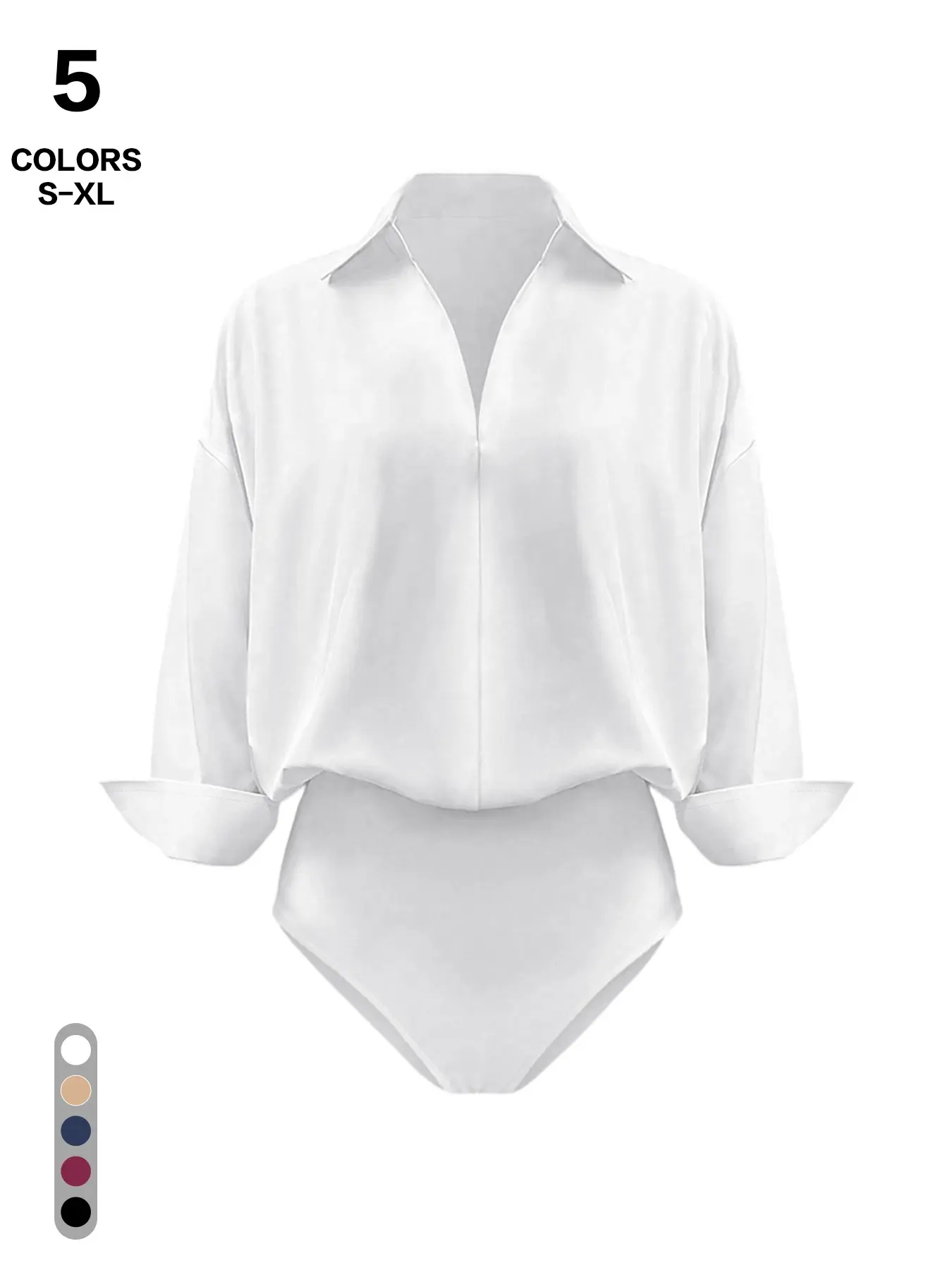 Women's Shirt Bodysuits Waist Shaping Bodysuit Tummy Control Long Sleeve Collared Blouse Tops, Elegant Fitted Jumpsuit for All Seasons, Plain Pattern, Casual, Basic