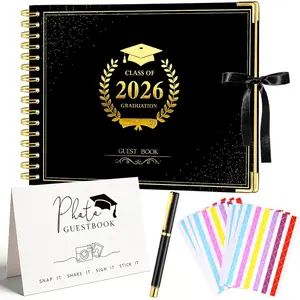2026 Graduation Guest Book Signature, Black Photo Guest Book Sign Memory Sign Book with Pen Scrapbook Photo Album with DIY for Party College Gifts, 160 Pages