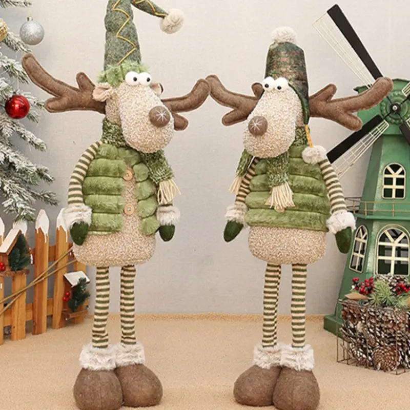 Christmas Decoration Cute Reindeer Plush Toy, Stretchable Deer Figurine, Fabric Four-Legged Reindeer, 1 Piece Set
