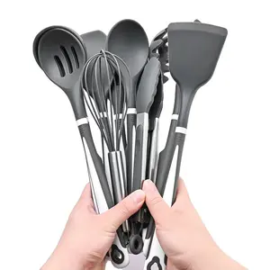 12-Piece Silicone Kitchen Tool Set, Heat Resistant Cooking Utensils, Durable Multi-Function Design, Wooden & Rubber Handles, Light, Beech, Silicone Spatula Set
