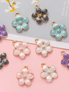 10 Piece DIY Alloy Jewelry Accessories Set, Sakura Pendant Earrings Bracelet Necklace Keychain Charms, Fashion Cartoon Pattern, All Seasons