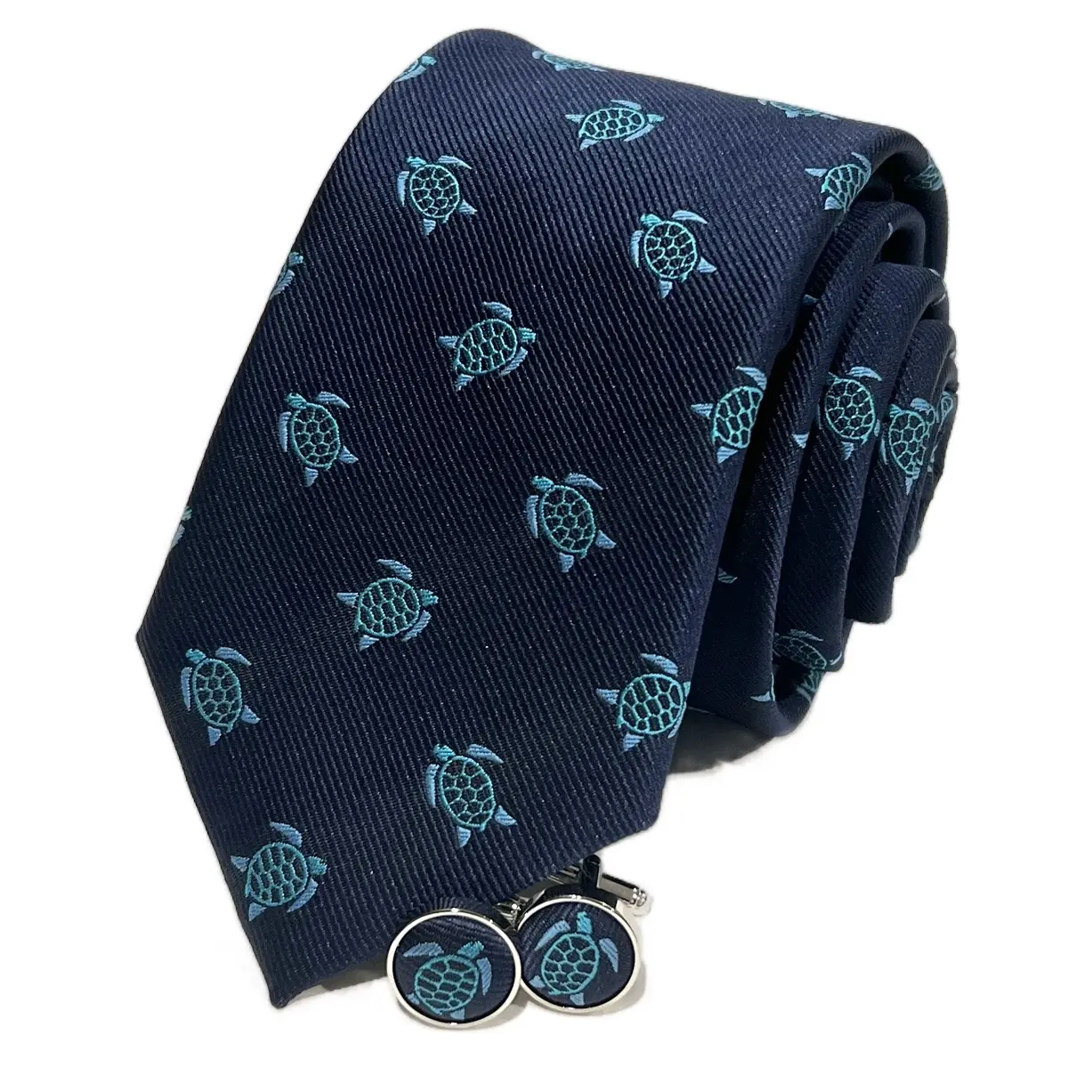 MENDEPOT Sea Turtle Necktie Cufflinks Set Men Sports Tie Matching Cufflinks Gift
