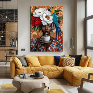African Woman Portrait – Afrocentric Art Poster, Colorful Parrot Floral Wall Decor, Unframed, 5 size, 8x12 to 27x40 inch