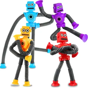 Easter Basket Stuffer Gift for Toddlers Boy Kid Year Old Age 3 4 5 6 7 8, Robot Sensory Travel Toy 4Pcs Airplane Autism Pop Tube Suction Fidget Toy Autistic Christmas Stocking Stuffers Valentines Day
