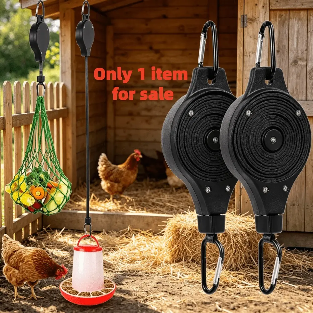 Adjustable Extendable Poultry Feeder Hook, Pulley System for Chicken Feeders and Waterers, Garden Plant Hook, Adjustable Coop Accessory, Tools