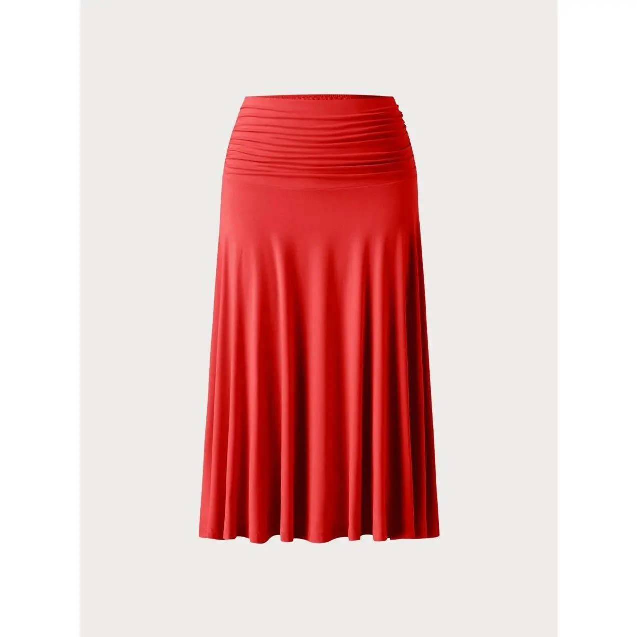 Flowy Side Ruched A-line Midi Skirt - Red