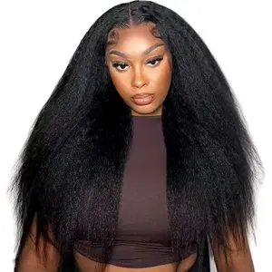 Kinky Straight Human Hair Wigs 13x4 HD Lace Front Yaki Frontal Lace Wig 200% Density
