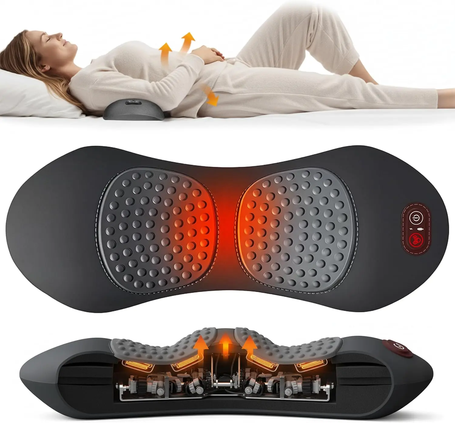 Electric Lumbar Support Pillow 3 In 1 Smooth Spine Triple Fusion Back Massager
