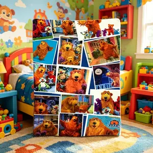 Bear in the Big Blue House Flannel Blanket, Ultra Soft Nostalgic Cartoon Throw, Cozy All Seasons Blanket for Sofa Bed, Perfect Graduation Gift