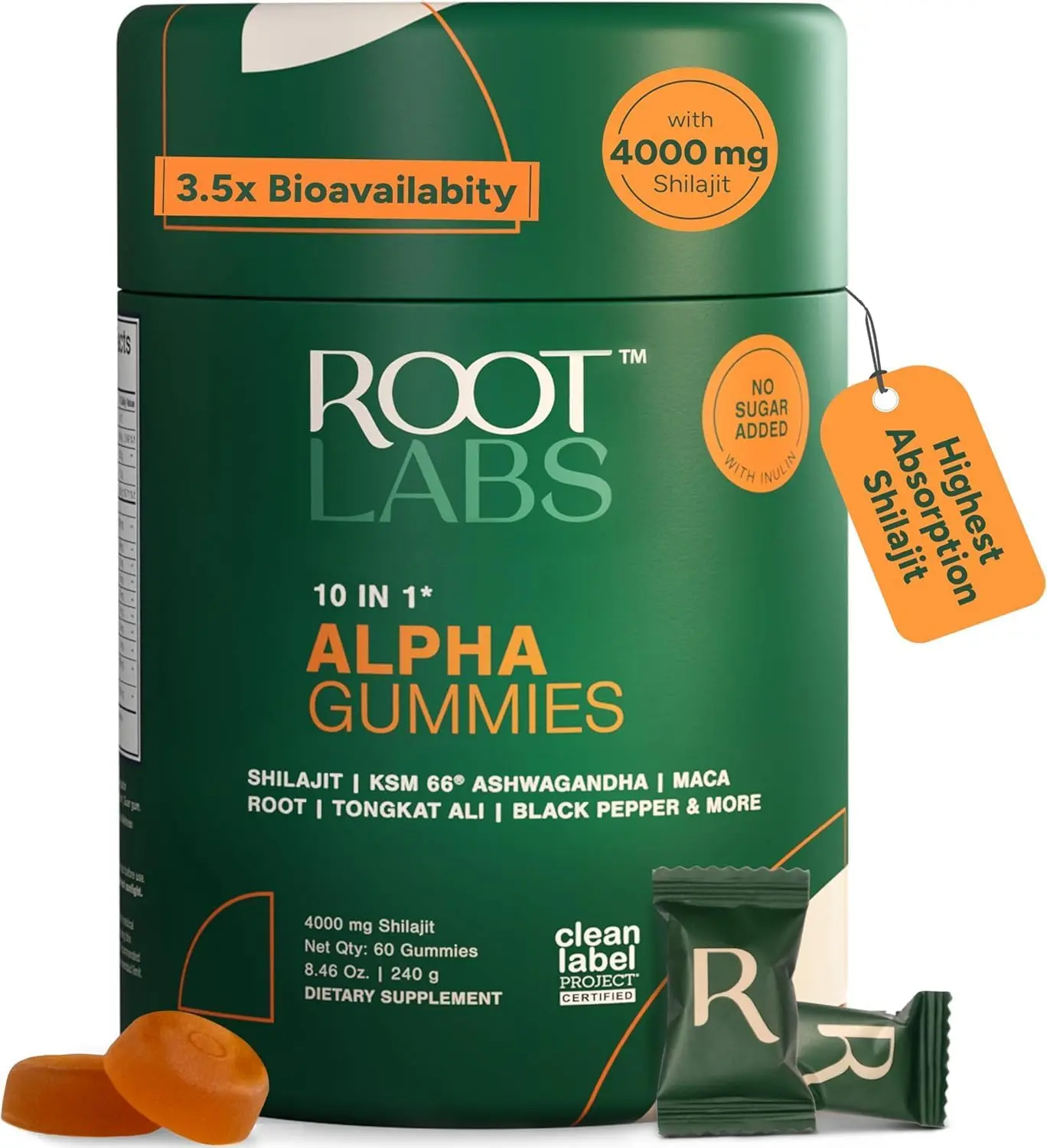 ROOT LABS 10-in-1 Alpha Shilajit Gummies | 400 mg Pure Himalayan Shilajit with Tongkat Ali & Maca Root | Shilajit for Men & Women | ShilAbsorb Bioavailability Tech | Sugar-Free, Vegan | 60 Gummies shilajit gummies, himalayan shilajit, pure shilajit