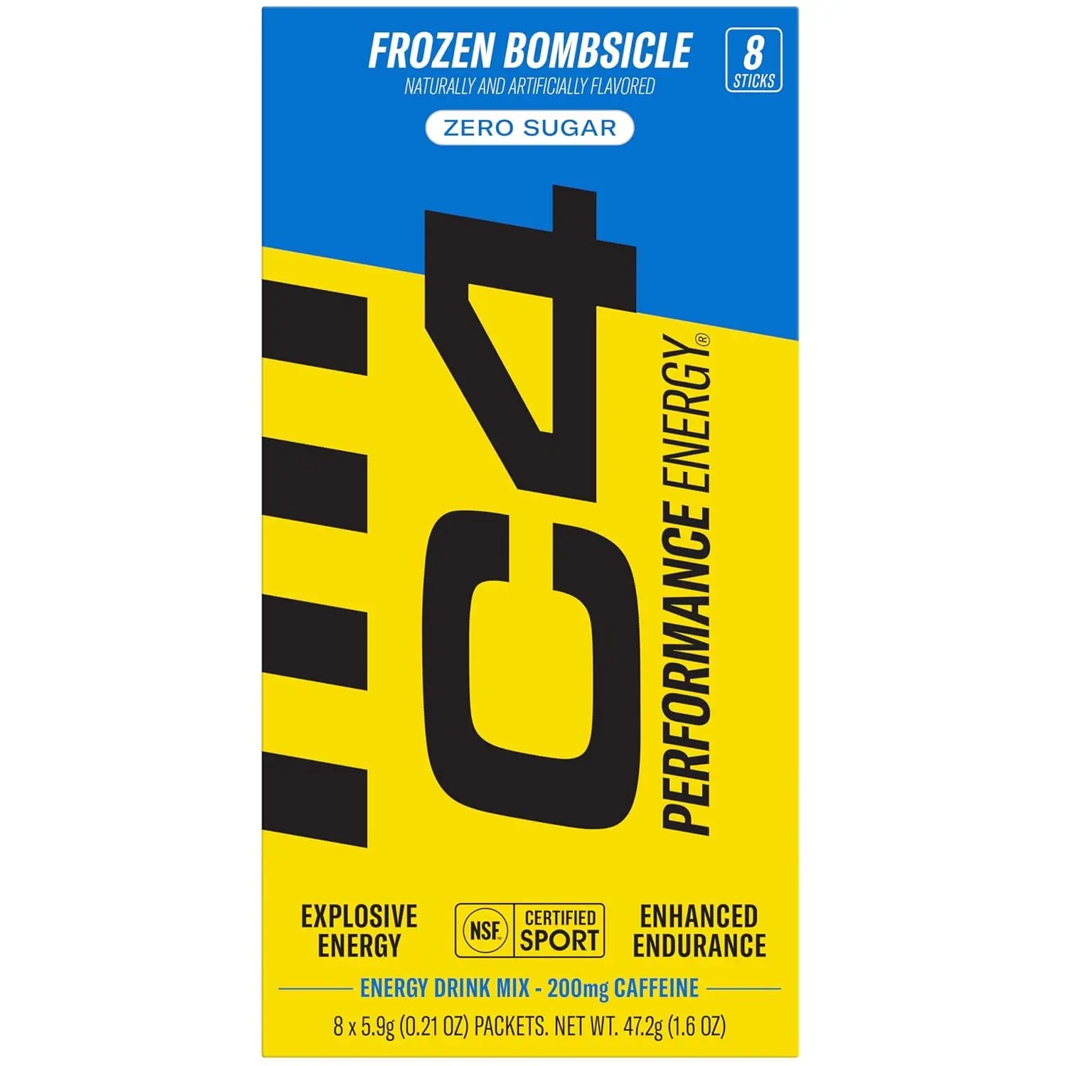 C4 Performance Energy, Frozen Bombsicle Zero Sugar, 200mg Caffeine, NSF On-The-Go Drink Mix Packets, 8 pack