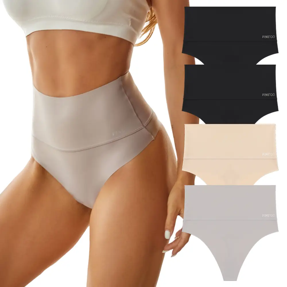FINETOO 4pcs Women High Waisted Comfortable Seamless Underwear Fit Minimalist Bridal Panties Basic T-back Panties S-XL Womenswear