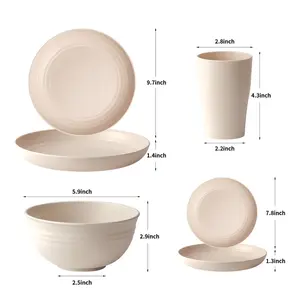 Black Wheat Straw Tableware Set (Serves 8/4) – Plates, Bowls, Cups Included |   Unbreakable Plastic for Family Gatherings, Birthdays & Camping