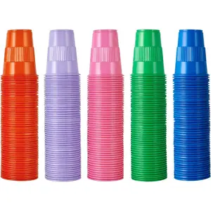 500 Pack 9 oz Plastic Disposable Party Drinking Cups in Assorted 5 Colors, Suitable for Picnics, Celebrations and Christmas Day