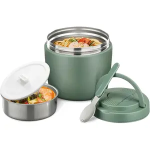 Soup Thermo for Hot  Adults 32OZ Lunch Containers Wide Mouth Hot  Jar Vacuum Insulated Stainless Steel Bento Box Leakproof with Spoon (Green)