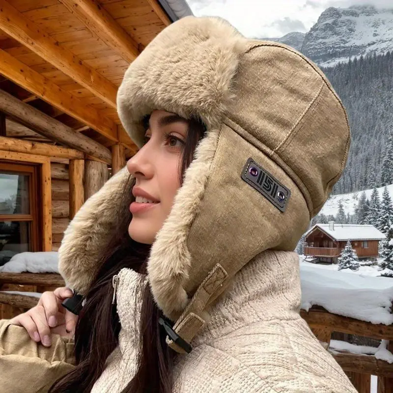 Unisex Thermal Knit Hat with Retro Look, Windproof Winter Cap with Ear Flaps, Machine Washable for Outdoor Use, Black, Female, Thick Insulation Holds Heat, Thick Fabric, Thermal Knit Hats, Warm, Beanie, Beach Hat, Heat Insulating