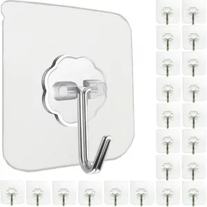 30 sets of powerful self-adhesive hooks - transparent and waterproof, suitable for keys, bathrooms, showers, outdoors, kitchens, doors and other multi-functional household practical hooks Storage Hooks, Bathroom Accessories