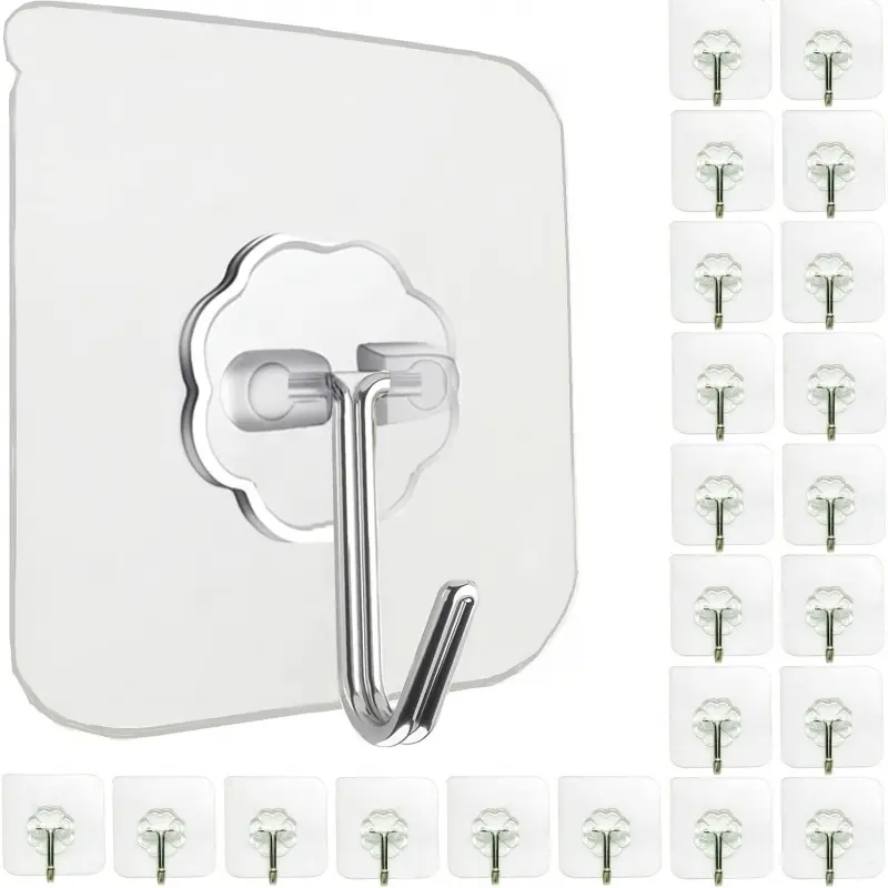 30 sets of powerful self-adhesive hooks - transparent and waterproof, suitable for keys, bathrooms, showers, outdoors, kitchens, doors and other multi-functional household practical hooks Adhesive Wall Hooks Storage Hooks, Bathroom Accessories