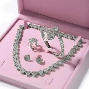 4pc baguette set, womens jewelry set, earrings, necklace, bracelet