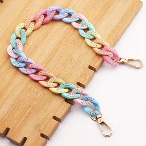 Fashion Acrylic Resin Bag Chain Strap Rubber Coated Chunky Colorful Handbag Handle Replacement Shoulder Chain with Metal Lobster Hooks
