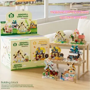 Seasonal Windmill House Building Block Set, Micro Particle Construction Toy, Unisex Desktop Decor, Atmosphere Enhancing Table Scene