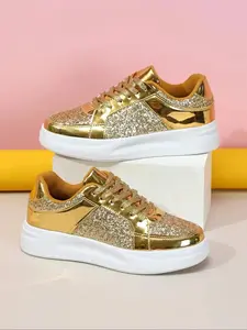Men's Street Trend Glitter Low Top Sneakers Trendy Breathable Comfortable Casual Sports Trainer Walking Shoes Fashionable All-match for Daily Wear Footwear fitness outdoor easy trail sporty lifestyle