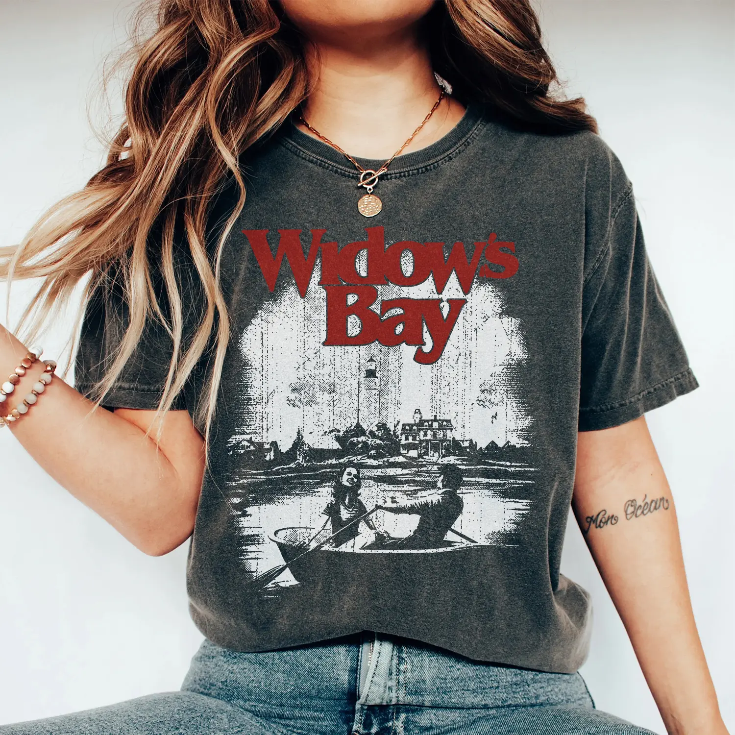 Men's Vintage Widow's Bay Graphic Streetwear Top, Seamless Comfortable Shortsleeve Horror Movie Unisex T-Shirt Gift
