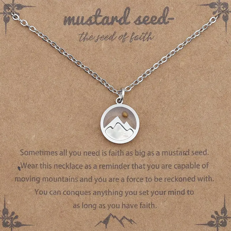 Seed Necklace, Womens Stainless Steel Moving Mountains Necklace, Inspirational, Brave Gift Necklace for Women