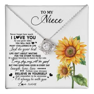 Personalized To My Niece Necklace From Aunt Auntie Auntie Sunflower Wood Laugh Love Live Niece Birthday Graduation Christmas Gift Box Message Card, Necklace Gift Box Included, Perfect for Birthday Anniversary Valentine Graduation Gift Idea