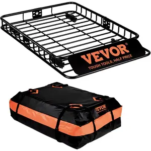 VEVOR Roof Rack Basket, 64x 39x 4.1 in, Universal Rooftop Cargo Carrier with 44.1x 34.3x 10.2 in Cargo Bag, Net, Ratchet Straps, 250 lbs Max Load Capacity Car Top Luggage Holder, for SUV Truck CarVEVOR Super Brand Day