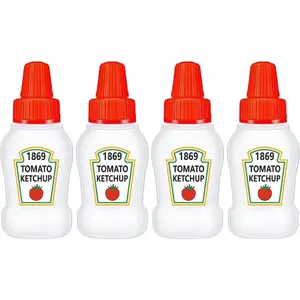 4 Pieces Mini Ketchup Bottle for Bento Box Accessories, 1 oz Condiment Squeeze Bottles Empty Plastic Salad Dressing Container Tomato Ketchup Condiments Squirt Squeezable Jar for Sauces Syrup