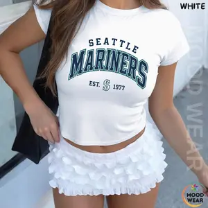 Seattle Baseball Crop Baby Tee, Seattle Baby Tee Seattle Baseball Fan Shirt Vintage Aesthetic Tee, Seattle Sports Fan Gift Basebal