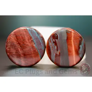 Red Tiger Eye Double Flare Stone Plugs Pair Red and Silver Gauges 3mm-25mm