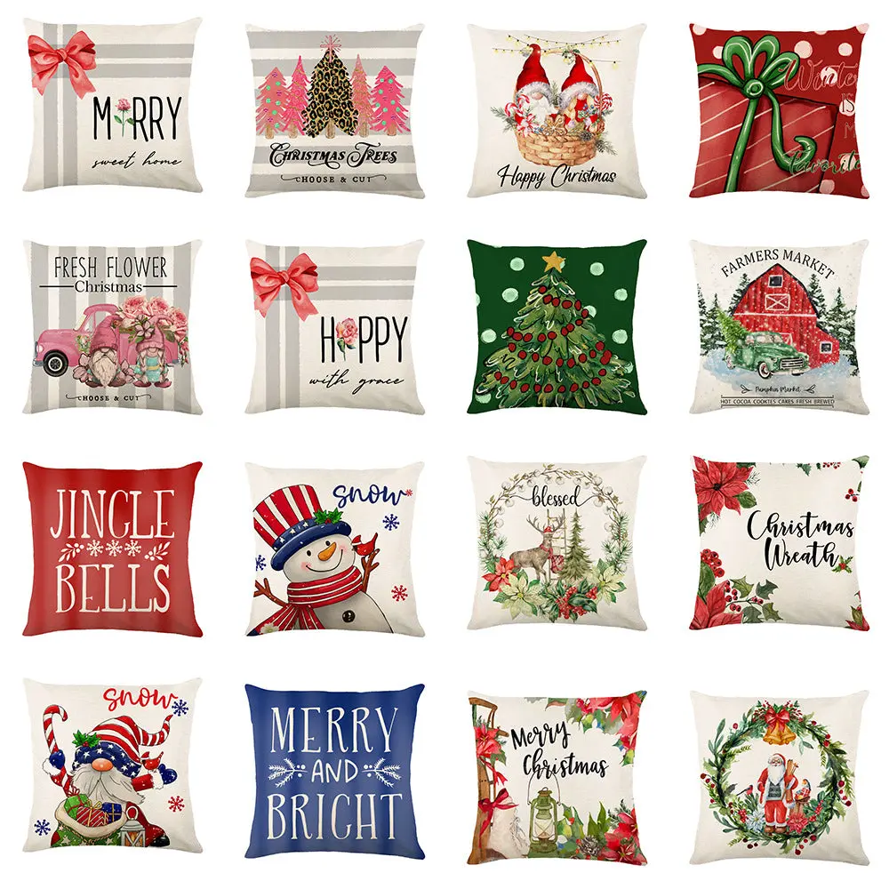 Christmas Decorations Pillow Covers Sofa Square Throw Pillow Cases Stamping Snowflake