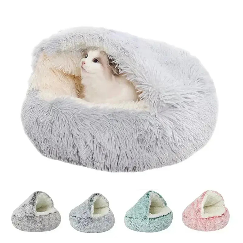 Cozy Winter Haven Pet Bed Donut Shape Faux Fur Plush Dog Bed 11.08'' H x 20'' W x 20'' D Multi-Use Design for Cats & Small Dogs Self-Warming Heating Bed soft blanket
