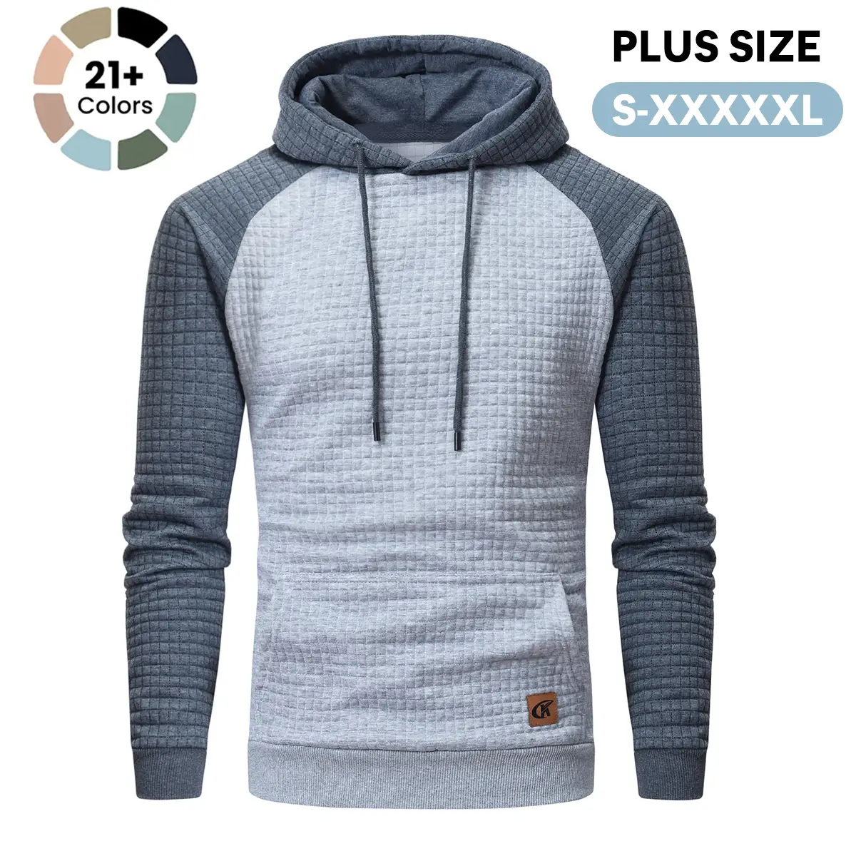 Men's Pullover Hoodies Plaid Jacquard Long Sleeve Drawstring Hipster Casual Hooded Sweatshirts with Kanga Pockets Large Size Casual Drawstring Hoody T