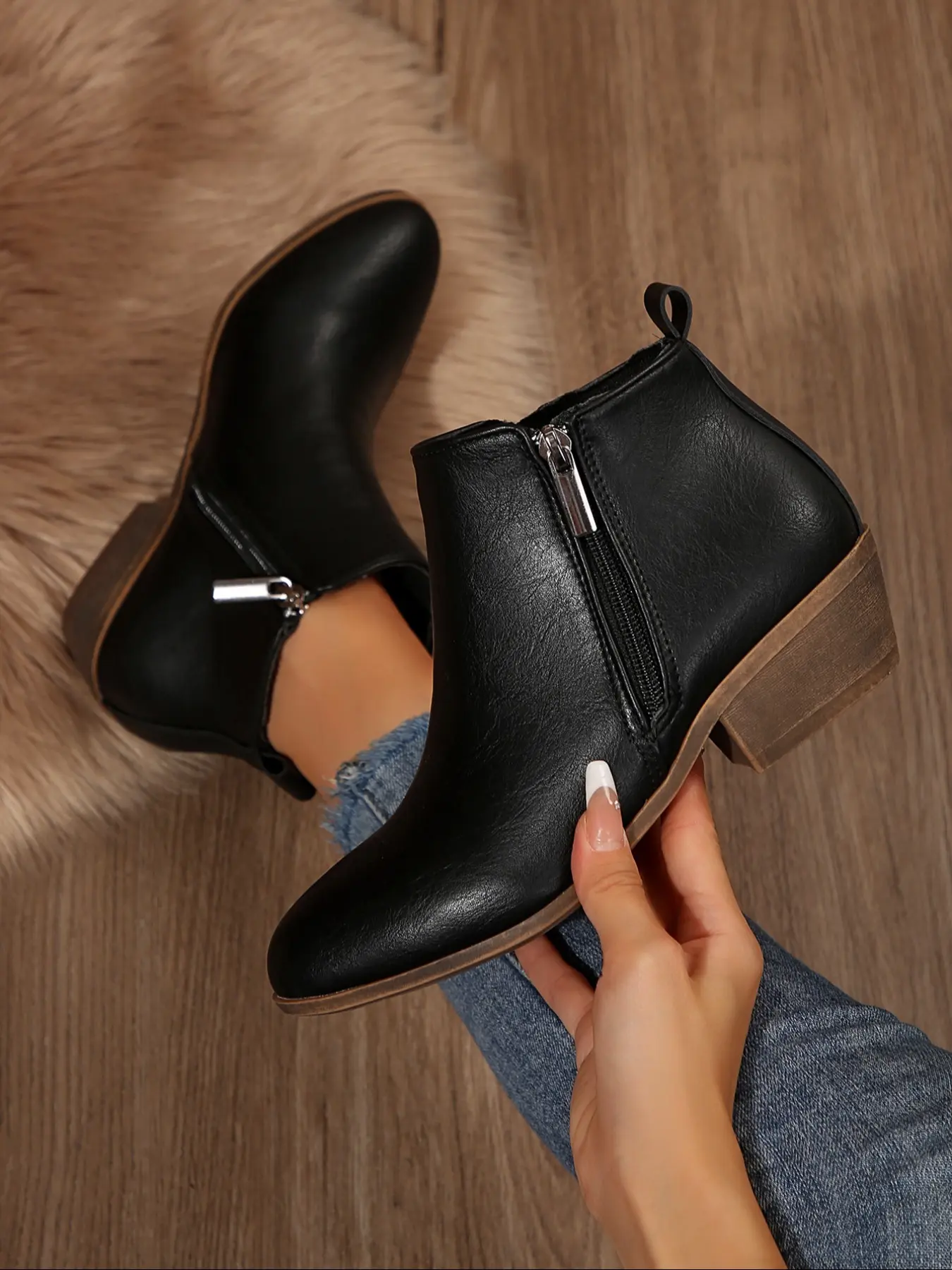 Fashionable Solid Color Side Zipper Ankle Boots, Casual Comfortable Pointed Toe Trendy Boots for Women Daily Wear, Female All-match Trend Shoes for Fall & Winter, Casual Warm Boots