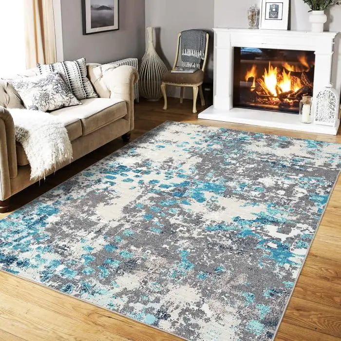 【GARVEE】Vintage Rug 5x7 Washable Rugs Non-Slip Throw Rug Low Pile Living Room Rug Indoor Floor Carpet for Entrance Laundry, Blue/Grey