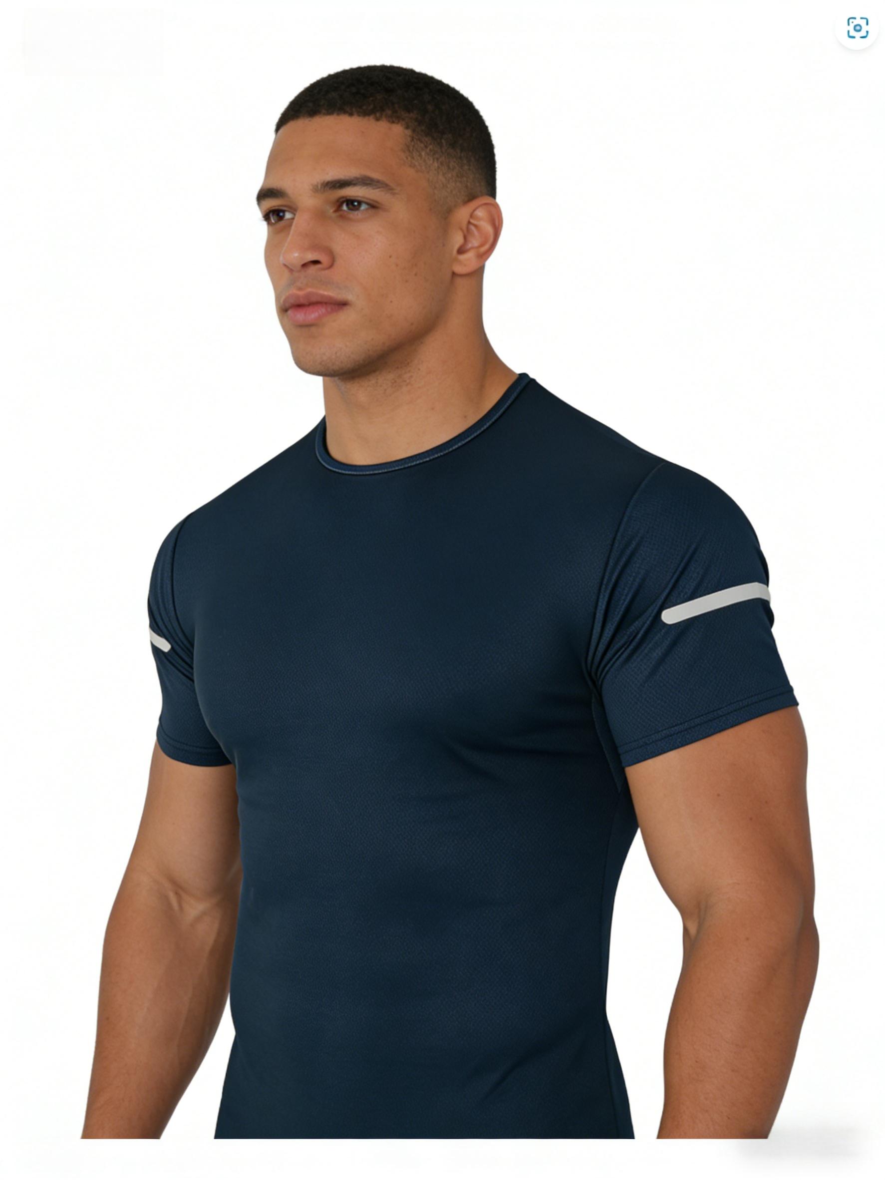 7PCS Men's Print Reflective Stripe Sports T-Shirts, Quick Drying Breathable Round Neck T-shirt,Casual Tops for Workout Running, Gym Tees, Men's Sportswear for Summer Running Shirts, Moisture-Wicking T-Shirts, Gym Workout Short Sleeve Shirts
