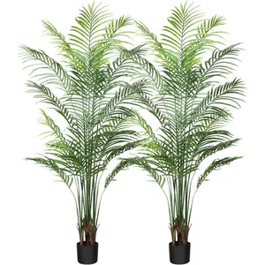 Artificial Areca Palm Plant 6 Ft Fake Palm Tree with 13 Leaves Faux Yellow Palm in Pot for Indoor Outdoor House Home Office Modern Decoration Perfect Housewarming Gift，2Pcs