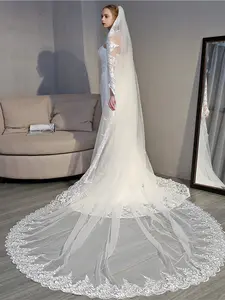 Exquisite Bridal Veil, Long Train with Lace Trim, Single-Layer Wedding Veil with Hair Comb, Elegant Bridal Accessory for Weddings, Wedding Veils For Brides, The Wedding Veil