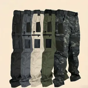 Summer men’s camouflage outdoor cargo casual pants — comfortable straight cut, breathable, elastic waistband, cool feel; a must-have for men’s outdoor sports with large pockets.