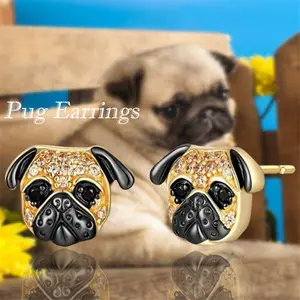 1Pair Cute Golden Pug Earrings Exquisite Women's Cartoon Pet Dog Memorial Jewelry Accessories Fashion Daily Party Decoration Stainless Steel Ear Studs Perfect Holiday Gift for Dog Lovers