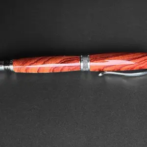Brazilian Tulipwood Rollerball Pen with Chrome Accents - Handcrafted Exotic Wood Writing Instrument - One of a Kind - $100