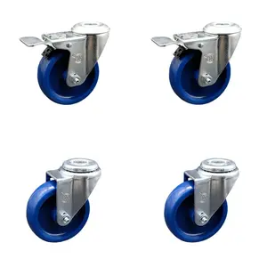 Service Caster SCC-SSBHTTL20S414-SPUS-2-S-2 Stainless Steel Solid Polyurethane Swivel Bolt Hole Caster with 4 x 1.25 in. Blue Wheels - Set of 4